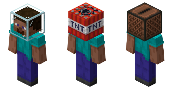 Minecraft character wearing a TNT block as a hat